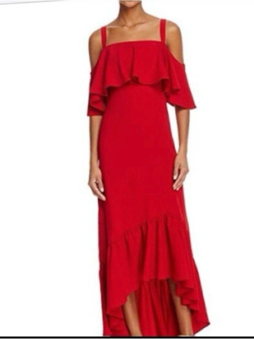 NWT Jill Stuart Red Cold-Shoulder High-Low Ruffle Dress - Size: 6 - Picture 11 of 11